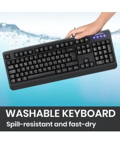 מקלדת חוטית ארגונומית בצבע שחור Perixx PERIBOARD-517-B Wired Washable Black USB Keyboard