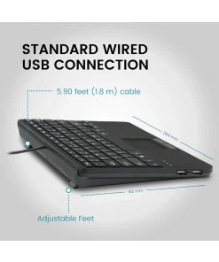 מקלדת חוטית ארגונומית בצבע שחור Perixx | PERIBOARD-525 | Wired Mini 284x182x28mm Scissor KB w Touchpad