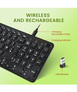 מקלדת חוטית ארגונומית בצבע שחור Perixx | PERIBOARD-733B | Wireless Backlit Compact Scissor Keyboard