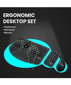מקלדת חוטית ארגונומית בצבע שחור Perixx | PERIDUO-406A | Wired Ergo 3-in-1 Mini KB with Mouse & Keypad