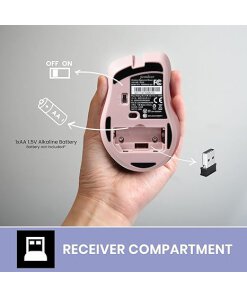 עכבר אלחוטי ארגונומי בצבע ורוד Perixx | PERIMICE-621P | Wireless Mouse - Silent Click with Ergo Design