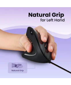 עכבר אלחוטי ארגונומי בצבע שחור Perixx | PERIMICE-513-L | Wired Left-Handed Ergonomic Vertical Mouse 6 Buttons 1000/1600 DPI