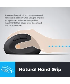 עכבר אלחוטי ארגונומי בצבע שחור Perixx | PERIMICE-619 | Wireless Multi-device Portable Vertical Mouse