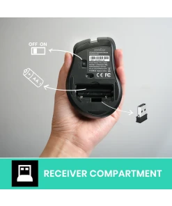 עכבר אלחוטי ארגונומי בצבע שחור Perixx | PERIMICE-621B | Wireless Mouse - Silent Click with Ergo Design