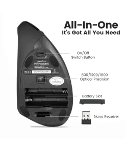 עכבר אלחוטי ארגונומי בצבע שחור Perixx | PERIMICE-713L | Wireless Left-Handed Ergonomic Vertical Mouse