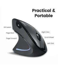 עכבר אלחוטי ארגונומי בצבע שחור Perixx | PERIMICE-713L | Wireless Left-Handed Ergonomic Vertical Mouse
