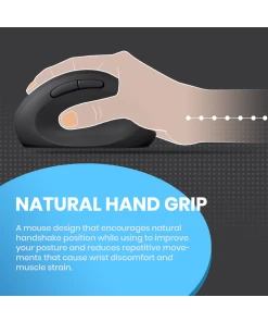 עכבר אלחוטי ארגונומי בצבע שחור Perixx | PERIMICE-719 | Wireless Ergonomic Vertical Mouse Silent Click Smaller Hand Size
