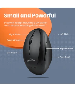 עכבר אלחוטי ארגונומי בצבע שחור Perixx | PERIMICE-719L | Wireless Left Handed Portable Vertical Mouse