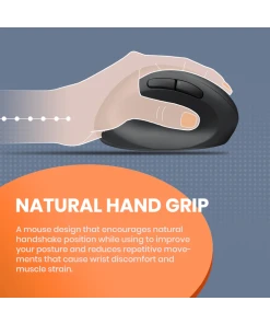 עכבר אלחוטי ארגונומי בצבע שחור Perixx | PERIMICE-719L | Wireless Left Handed Portable Vertical Mouse