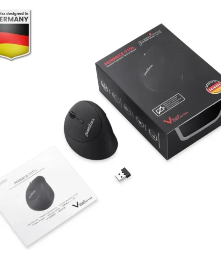 עכבר אלחוטי ארגונומי בצבע שחור Perixx | PERIMICE-719L | Wireless Left Handed Portable Vertical Mouse