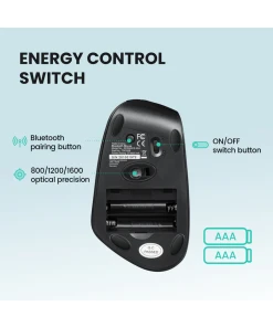 עכבר אלחוטי ארגונומי בצבע שחור Perixx | PERIMICE-804 | Bluetooth Ergonomic Vertical Optical Mouse 800/1200/1600 DPI 6 Buttons Design