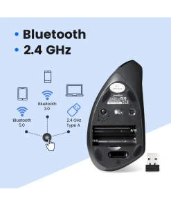 עכבר אלחוטי ארגונומי בצבע שחור Perixx | PERIMICE-813 | Bluetooth & 2.4 G Ergonomic Vertical Mouse 3-in-1 Multi-Device Multi-OS