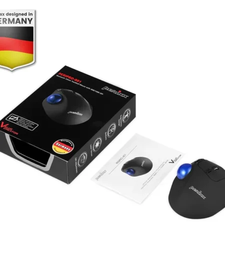 עכבר אלחוטי ארגונומי בצבע שחור Perixx | PERIPRO-801 | Bluetooth 5.1 Ergonomic Vertical Trackball Mouse 400/1000 DPI