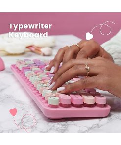 עכבר ומקלדת אלחוטית ארגונומית בצבע ורוד-לבן Perixx | PERIDUO-802PK | Bluetooth Mini Keyboard and Mouse Combo