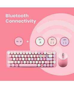 עכבר ומקלדת אלחוטית ארגונומית בצבע ורוד-לבן Perixx | PERIDUO-802PK | Bluetooth Mini Keyboard and Mouse Combo