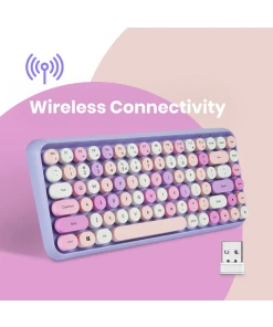 עכבר ומקלדת אלחוטית ארגונומית בצבע ורוד-לבן-סגול Perixx | PERIDUO-713-PL | Wireless 2.4G Mini Purple US Keyboard with Mouse