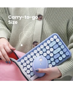 עכבר ומקלדת אלחוטית ארגונומית בצבע כחול-לבן Perixx | PERIDUO-713-BL | Wireless 2.4GHz Vintage Blue Mini Mouse & 75% Keyboard Combo