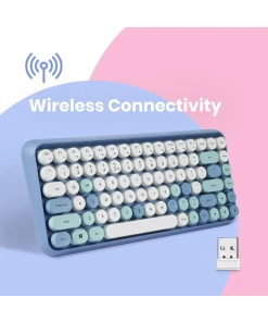 עכבר ומקלדת אלחוטית ארגונומית בצבע כחול-לבן Perixx | PERIDUO-713-BL | Wireless 2.4GHz Vintage Blue Mini Mouse & 75% Keyboard Combo