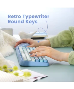 עכבר ומקלדת אלחוטית ארגונומית בצבע כחול-לבן Perixx | PERIDUO-713-BL | Wireless 2.4GHz Vintage Blue Mini Mouse & 75% Keyboard Combo