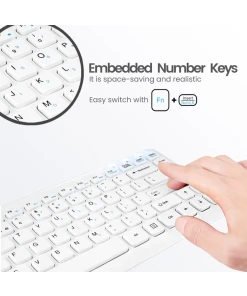 עכבר ומקלדת אלחוטית ארגונומית בצבע לבן Perixx | PERIDUO-707-W-PLUS | Wireless Mini White US Keyboard with Mouse