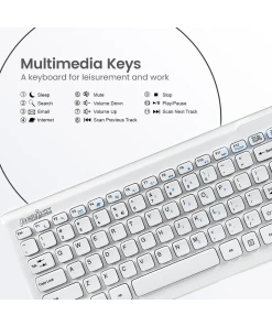 עכבר ומקלדת אלחוטית ארגונומית בצבע לבן Perixx | PERIDUO-707-W-PLUS | Wireless Mini White US Keyboard with Mouse