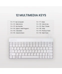 עכבר ומקלדת חוטית ארגונומית בצבע לבן Perixx | PERIDUO-212-W | Wired USB Mini 75 % Keyboard & Mouse Set Quiet Low Profile Keys