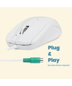 עכבר חוטי ארגונומי בצבע לבן Perixx | PERIMICE-209-WP | Wired PS/2 Mouse with Scroll Wheel and 1000 DPI in White
