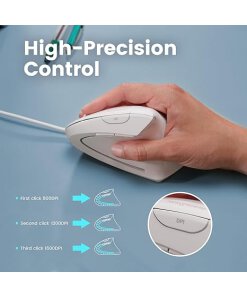 עכבר חוטי ארגונומי בצבע לבן Perixx | PERIMICE-513W | Wired USB Ergonomic Vertical Mouse 1000/1600 DPI 6 Button Design