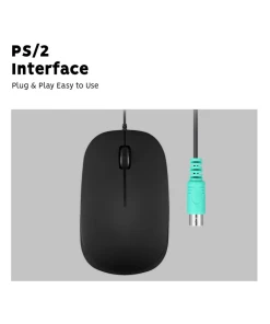 עכבר חוטי ארגונומי בצבע שחור Perixx | PERIMICE-201-P | PS/2 Wired Optical Mouse 1000 DPI 3 Buttons 5.9 ft Cable