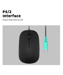 עכבר חוטי ארגונומי בצבע שחור Perixx | PERIMICE-201-P | PS/2 Wired Optical Mouse 1000 DPI 3 Buttons 5.9 ft Cable