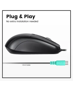 עכבר חוטי ארגונומי בצבע שחור Perixx | PERIMICE-209-P | Wired PS/2 Mouse with Scroll Wheel and 1000 DPI