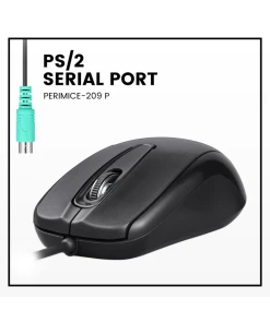 עכבר חוטי ארגונומי בצבע שחור Perixx | PERIMICE-209-P | Wired PS/2 Mouse with Scroll Wheel and 1000 DPI