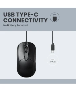 עכבר חוטי ארגונומי בצבע שחור Perixx | PERIMICE-209C | Wired Mouse with USB-C Black