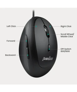 עכבר חוטי ארגונומי בצבע שחור Perixx | PERIMICE-519 | Wired Ergonomic Vertical Quiet Mouse Adjustable DPI 800/1600