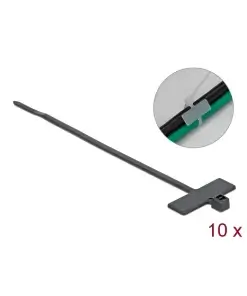 אזיקונים פלסטיק עם תווית לסימון כבלים צבע שחור סט 10 יח' DELOCK | 18958