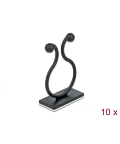 תפסן כבלים עם דבק דו צדדי צבע שחור סט 10 יח' DELOCK | 60176