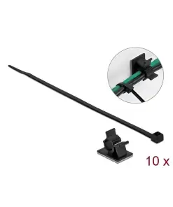 תפסן כבלים עם קליפס נעילה + אזיקון צבע שחור סט 10 יח' DELOCK | 18882