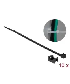 תפסן עם חיבור בורג + אזיקון לחיבור כבלים צבע שחור סט 10 יח' DELOCK | 18886