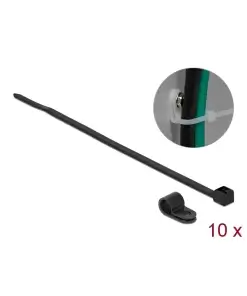 תפסן עם חיבור בורג עמיד בחום 120°C + אזיקון לחיבור כבלים צבע שחור סט 10 יח' DELOCK | 18864