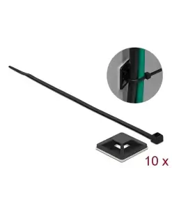 תפסן עם מדבקה + אזיקון לחיבור כבלים צבע שחור סט 10 יח' DELOCK | 18675