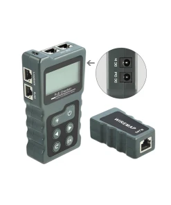 טסטר מקצועי לבדיקת כבלי רשת RJ45 / PoE / DC עם צג LCD בצבע שחור DELOCK | 63110