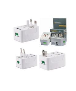מתאם חשמל אוניברסלי לנסיעות כולל USB בצבע לבן Universal Travel Adaptor | UNIADTUSB