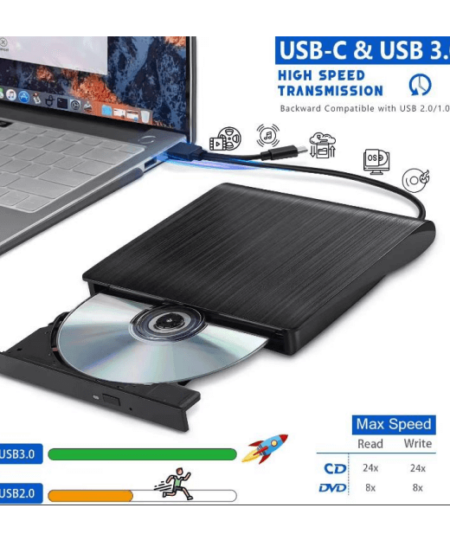 צורב חיצוני דק SLIM DVDRW חיבור 3USB וגם TYPEC בכבל אחד 2Connect | 2YTVDC3