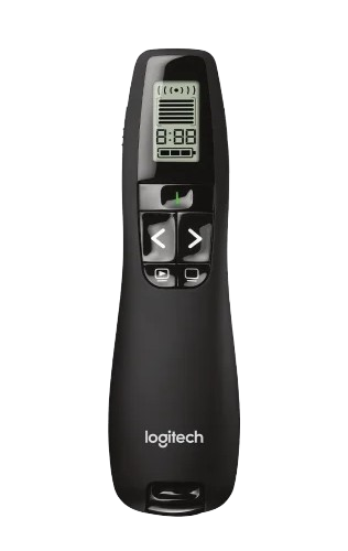 שלט למצגות כולל חיישן תנועה חיבור בלוטוס אורך הכבל עד 30 מטר Logitech R800 Laser Presentation Remote שלט למצגות כולל חיישן תנועה חיבור בלוטוס אורך הכבל עד 30 מטר Logitech R800 Laser Presentation Remote