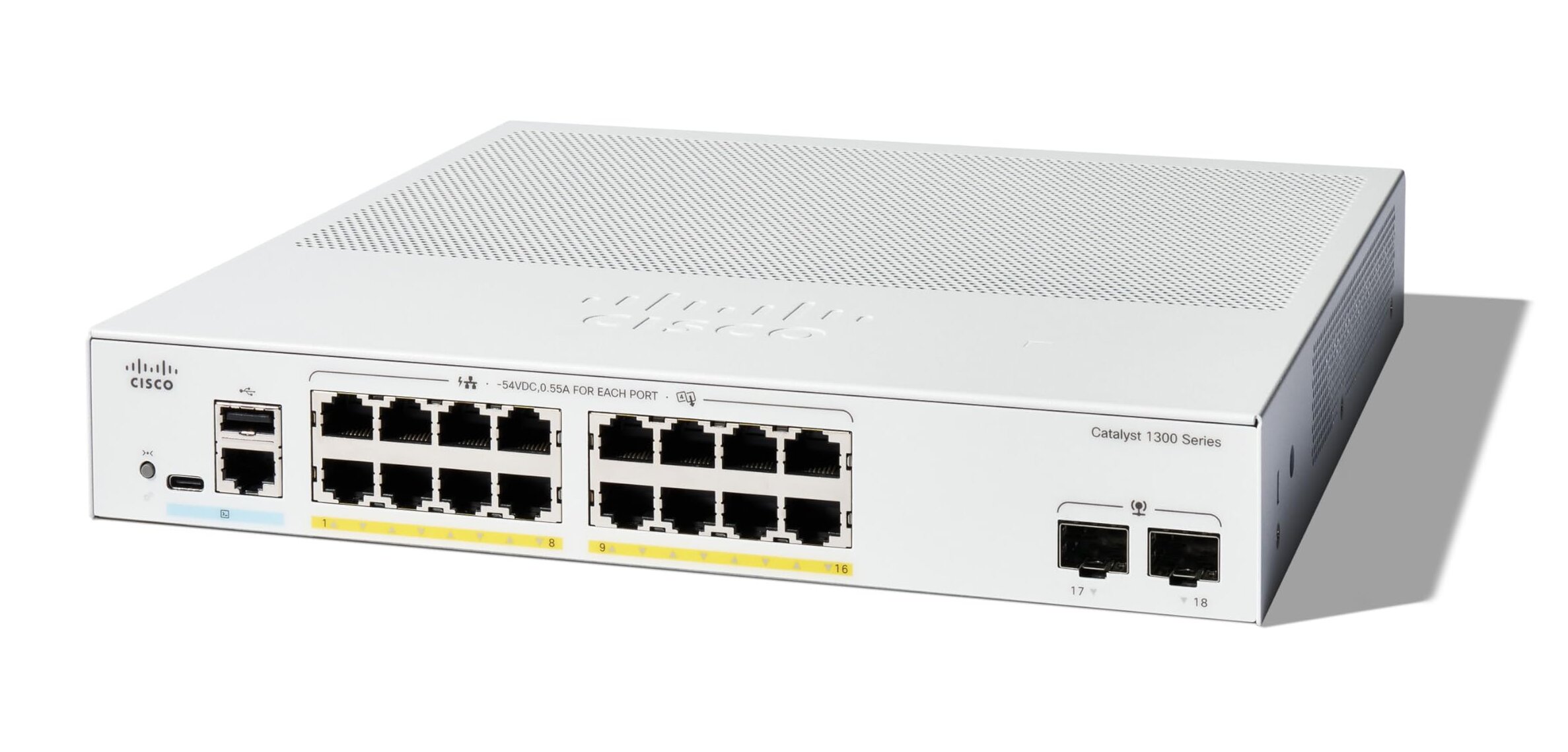 מתג סיסקו 16 יציאות מתג שולחני Cisco | C1300-16P-2G | PoE | 16-Port Switch | Catalyst 1300 Series