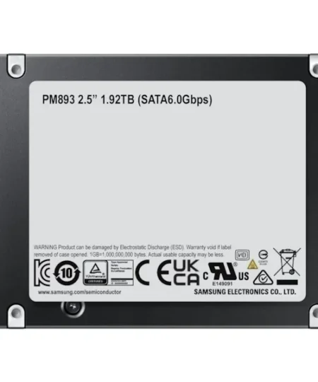 זיכרון SSD פנימי PM893 1.92TB 2.5" SSD SATA 6G Read Intensive DWPD 1 בצבע שחור Samsung | MZ7L31T9HBLT-00A07