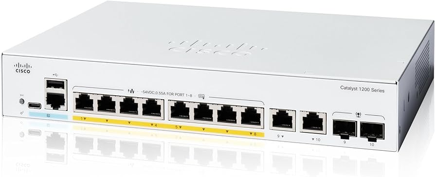 מתג סיסקו 8 יציאות מתג שולחני Cisco | C1200-8FP-2G | PoE | 8-Port Switch | Catalyst 1200 Series