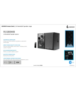 רמקולים מדפיים עם כניסות מיקרופון לשימוש ביתי או לאירועים בצבע שחור Edifier | EDF100048b | R1580MB - Active 2.0 Bookshelf Speaker Set