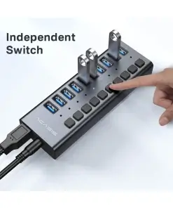 עמדת טעינה מהירה לסלולריםטאבלט 10 חיבורי USB-A 3.1 בצבע אפור Acasis AC-HS710