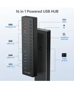 עמדת טעינה מהירה לסלולרים\טאבלט 16 חיבורי Port 14xUSB 2xTypcC בצבע שחור Acasis | DS-516PB
